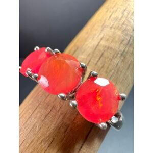 Sterling Silver Neon Pink Opal Ring Size 9 Topaz 925
